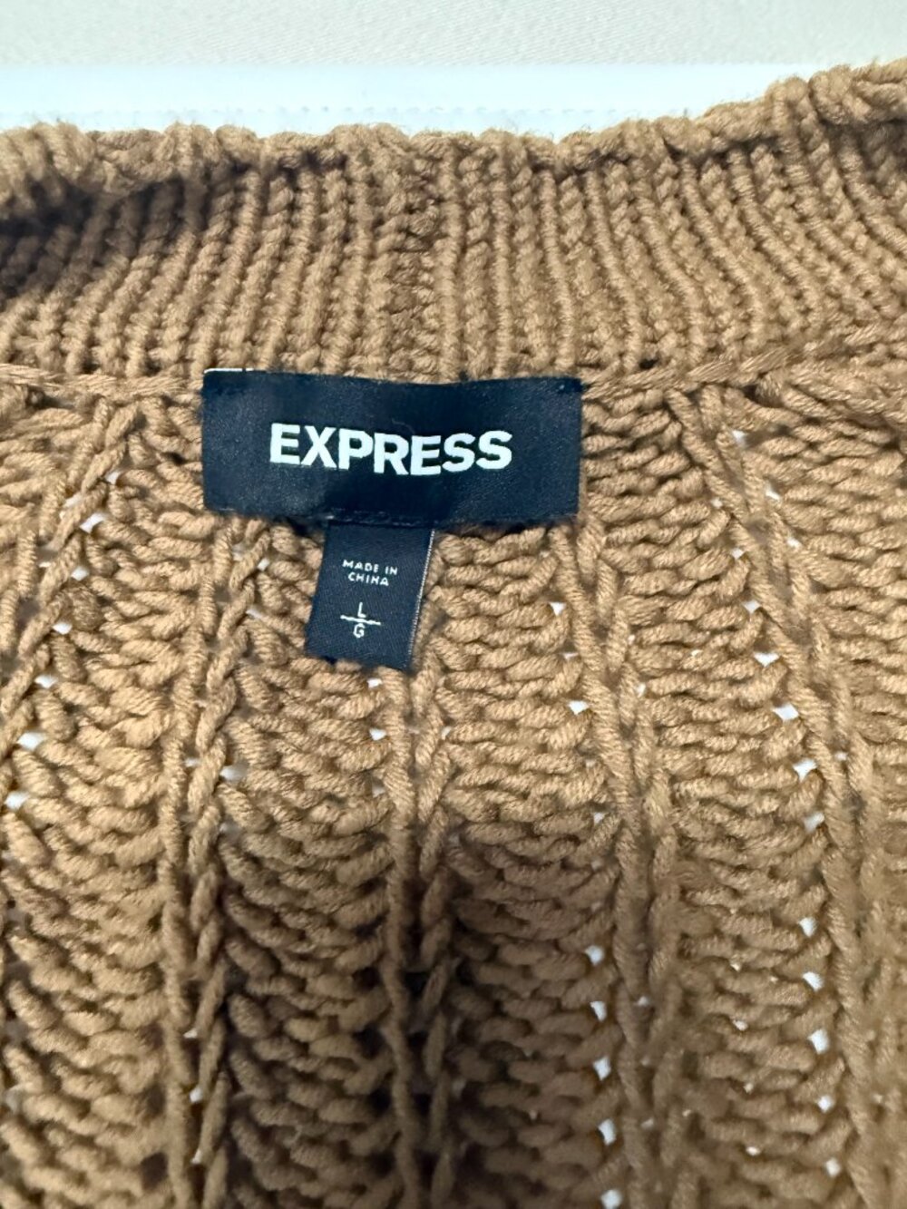 Express Men's Camel Cropped Boxy Cardigan Open Knit Sz L - Picture 3 of 5